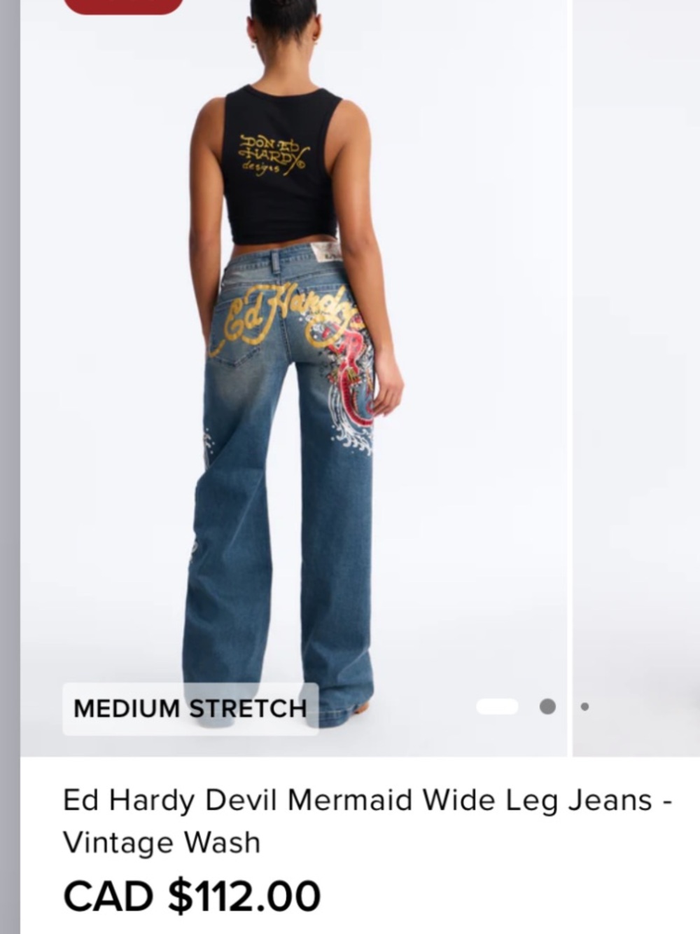 Ed Hardy Blue Wide Leg Jeans with Colorful Mermaid & Devil Embroidery